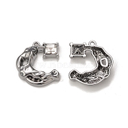Alloy Glass Pendants, Gunmetal, Crescent Moon with Square Charms, Clear, 22.5x20x4mm, Hole: 1.5mm(PALLOY-P291-12B-01)