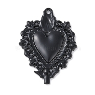 Rack Plating Alloy Enamel Pendants, Cadmium Free & Nickel Free & Lead Free, Heart Charm, Black, 34x24x3mm, Hole: 1.6mm(PALLOY-F018-24EB-01)