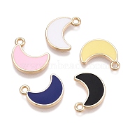 Rack Plating Alloy Enamel Charms, Golden, Moon Charm, Mixed Color, 14.5x11.5x1.5mm, Hole: 1.5mm(ENAM-N056-341)