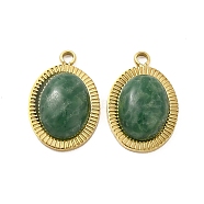 Natural African Jade Oval Charms, with Vacuum Plating Real 18K Gold Plated 201 Stainless Steel Findings, 12x8x3.5mm, Hole: 1.2mm(STAS-J401-VC669)