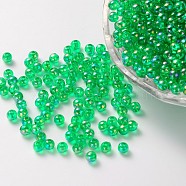 Eco-Friendly Transparent Acrylic Beads, Round, AB Color, Lime Green, 4mm, Hole: 1.5mm, about 1700pcs/50g(X-PL731-8)