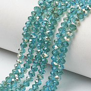 Electroplate Glass Beads Strands, Half Plated, Rainbow Plated, Faceted, Rondelle, Dark Turquoise, 4x3mm, Hole: 0.4mm, about 123~127pcs/strand, 16.5~16.9 inch(42~43cm)(EGLA-A034-T4mm-K19)
