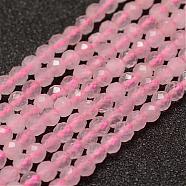 Natural Rose Quartz Beads Strands, Faceted, Round, 3mm, Hole: 0.5~0.6mm, about 120pcs/strand, 15.3~15.7 inch(39~40cm)(G-F460-35)