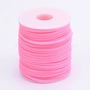 Hollow Pipe PVC Tubular Synthetic Rubber Cord, Wrapped Around White Plastic Spool, Hot Pink, 4mm, Hole: 2mm, about 16.4 yards(15m)/roll(RCOR-R007-4mm-06)