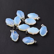 Opalite Pendants, Hamsa Hand Charms, with Platinum Plated Alloy Snap on Bails, 24~24.5x15x7mm, Hole: 5.5x3mm(G-B041-03P-15)
