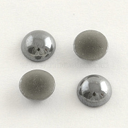 Pearlized Plated Opaque Glass Cabochons, Half Round/Dome, Gray, 13~14x5~5.5mm(PORC-S801-14mm-41)