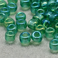 12/0 Grade A Round Glass Seed Beads, Transparent Colours Rainbow, Medium Aquamarine, 12/0, 2x1.5mm, Hole: 0.9mm, about 30000pcs/bag(SEED-Q010-F550)
