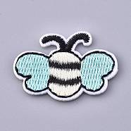Computerized Embroidery Cloth Iron on/Sew on Patches, Costume Accessories, Appliques, Bees, Turquoise, 23.5x34.5x1.5mm(DIY-M010-12C)