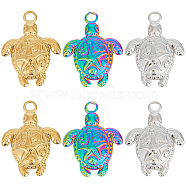 12Pcs 3 Colors Ion Plating(IP) 201 Stainless Steel Pendants, Tortoise with Starfish Charms, Mixed Color, 23.5x18x3mm, Hole: 3mm, 4pcs/color(STAS-CN0001-37)