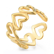 Ion Plating(IP) 304 Stainless Steel Hollow Heart Cuff Rings, Open Rings for Women Girls, Real 18K Gold Plated, US Size 6(17.1mm)(RJEW-N038-124LG)