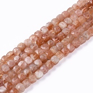 Natural Sunstone Beads Strands, Faceted, Cube, 4.5x4.5x4.5mm, Hole: 0.8mm, about 86~88pcs/strand, 15.35 inch(39cm)(G-L537-016B)