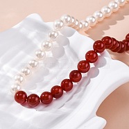 Natural Carnelian(Dyed & Heated) & Shell Pearl Round Beaded Necklaces, with 304 Stainless Steel End Chains, Ion Plating(IP), Real 14K Gold Plated, 16.38 inch(41.6cm)(NJEW-U026-23G)