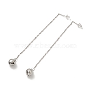 304 Stainless Steel Long Chain with Small Bell Dangle Stud Earrings for Women, Stainless Steel Color, 106x1.2mm, Pin: 0.7mm(EJEW-A068-01P)