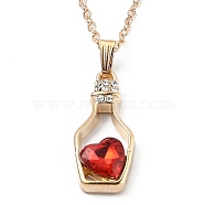 Alloy Resin Pendant Necklaces, with Cable Chains, Bottle with Heart, Light Gold, Red, 16.73 inch(42.5cm)(NJEW-B0003-04LG)