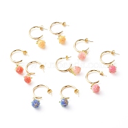 Brass Dangle Earrings, Natural Dried Flower Covered with Resin, Mixed Color, 40mm, Pin: 0.8mm(EJEW-JE04572)