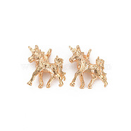 Brass Charms, Nickel Free, Unicorn, Real 18K Gold Plated, 14x13x3.5mm, Hole: 1.6mm(KK-S356-646-NF)