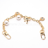 Alloy Dangling Cable Chain, with Clasps & Glass Rhinestone & ABS Imitation Pearl Beads, for Bag Accessories Replacement, Light Gold, 26x0.75cm(FIND-WH0065-72)