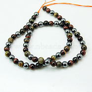 Natural Tiger Iron & Synthetic Hematite Beads Strands, Dyed & Heated, Round, Saddle Brown, 6mm, Hole: 1mm; about 63pcs/strand, 15.7 inches(G-H1581-6mm)