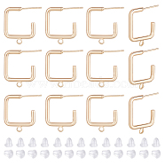 16Pcs Brass Square Stud Earring Findings, Half Hoop Earrings with Horizontal Loops, Nickel Free, with 40Pcs Plastic Ear Nuts, Real 18K Gold Plated, 19x16x2mm, Hole: 1.5mm, Pin: 0.8mm(KK-BC0010-93)