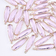 Transparent Glass Pendants, with Brass Findings, Faceted, Teardrop, Light Gold, Pearl Pink, 32x8x4mm, Hole: 1.2mm(GLAA-T007-15E)