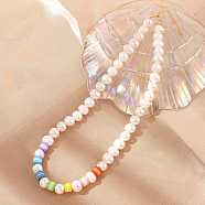 Natural Pearl & Acrylic Column Beaded Necklaces, with Brass End Chains, Real 18K Gold Plated, Long-Lasting Plated, Lead Free & Cadmium Free, Rack Plating, Colorful, 16.65 inch(42.3cm)(NJEW-C070-03)