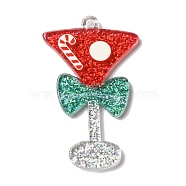 Christmas Themed Acrylic Pendants, with Glitter Powder, Wine Glass, Red, 48x29x2mm, Hole: 2mm(OACR-L018-08)