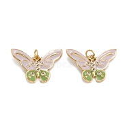 Brass Micro Pave Clear Cubic Zirconia Pendants, with Enamel and Jump Rings, Butterfly, Real 18K Gold Plated, 17x27x2.5mm, Hole: 4mm(ZIRC-A020-08G)