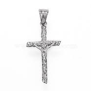 304 Stainless Steel Pendants, For Easter, Crucifix Cross, Stainless Steel Color, 41.5x22x5mm, Hole: 5x9mm(STAS-G093-21P)