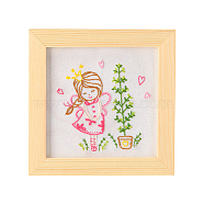 Embroidery Starter Kits, including Embroidery Fabric & Thread, Needle, Instruction Sheet, Girl, Girl, 184x184mm(DIY-P077-064)