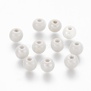 Pearlized Handmade Porcelain Round Beads, White, 6mm, Hole: 1.5mm(X-PORC-S489-6mm-01)
