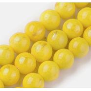 Natural Jade Beads Strands, with Gold Foil, Dyed, Round, Gold, 6mm, Hole: 1mm, about 70pcs/strand, 15.75 inch(40cm)(G-F670-A10-6mm)