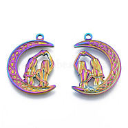 Ion Plating(IP) 201 Stainless Steel Pendants, Moon with Woman, Rainbow Color, 31x22x2mm, Hole: 2mm(STAS-N098-195M)