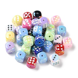 UV Plating Rainbow Iridescent Acrylic Enamel Beads, Dice, Mixed Color, 14x14x14mm, Hole: 2.5mm(SACR-G034-10)