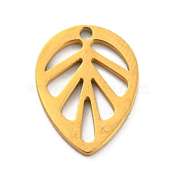 304 Stainless Steel Charms, Golden, Laser Cut, Leaf, 12.5x9.5x1mm, Hole: 1mm(STAS-Q306-01G-C)