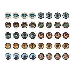 Glass Cabochons, Half Round/Dome with Animal Eye Pattern, Mixed Color, 24.9x6.3mm, 10 colors, 4pcs/color, 40pcs/box(GLAA-SZ0001-02)