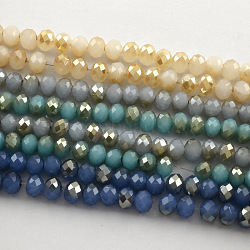 Half Plated Imitation Jade Faceted Rondelle Glass Bead Strands, Mixed Color, 6x4mm, Hole: 1.5mm, about 87~90pcs/strand(EGLA-S092-6mm-M)