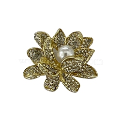 Flower Alloy Crystal Rhinestone Brooch, Imitation Pearl Exquisite Lapel Pins for Girl Women, Golden, 36x45mm(PW-WG24C40-01)