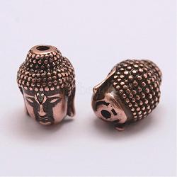 Brass Micro Pave Grade AAA Cubic Zirconia Beads, Long-Lasting Plated, Cadmium Free & Nickel Free & Lead Free, Buddha, Red Copper, 13x10x10mm, Hole: 2mm(ZIRC-G093-38R-NR)