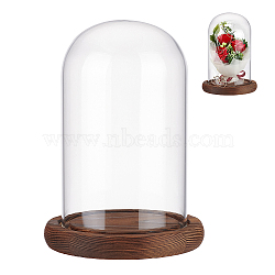 Glass Dome Cover, Decorative Display Case, Cloche Bell Jar Terrarium with Wood Base, for DIY Preserved Flower Gift, Coconut Brown, Finished Product: 113x163mm(DJEW-WH0015-100A)