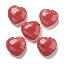 Cherry Quartz Glass Statues Ornaments, Love Heart Stone for Reiki Energy Balancing Meditation Gift, 42~44.5x45x19.5~23mm(G-P531-03C)