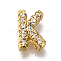 Rack Plating Brass Micro Pave Clear Cubic Zirconia Beads, Long-Lasting Plated, Cadmium Free & Lead Free, Real 18K Gold Plated, Letter K, 8.5x5.5x3mm, Hole: 0.8mm(KK-G500-30G-K)