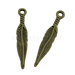 Tibetan Style Alloy Pendants, Cadmium Free & Nickel Free & Lead Free, Leaf, Antique Bronze, 29x5x2mm, Hole: 2mm, about 1600pcs/1000g(TIBEP-A56-AB-NR)