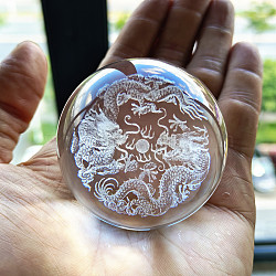 Inner Carving Glass Crystal Ball Diaplay Decoration, Fengshui Home Decor, Dragon, 60mm(PW-WGF6175-26)