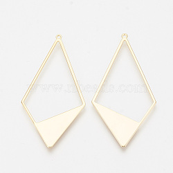 Brass Big Pendants, Rhombus, Nickel Free, Real 18K Gold Plated, 56x28x1mm, Hole: 1mm(KK-T027-34G)