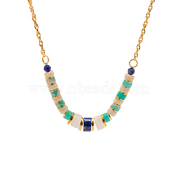 Natural Lapis Lazuli Beaded Pendant Necklace, with Golden Titanium Steel Chains, 15.35 inch(39cm)(PW23031586268)