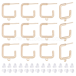 16Pcs Brass Square Stud Earring Findings, Half Hoop Earrings with Horizontal Loops, Nickel Free, with 40Pcs Plastic Ear Nuts, Real 18K Gold Plated, 19x16x2mm, Hole: 1.5mm, Pin: 0.8mm(KK-BC0010-93)