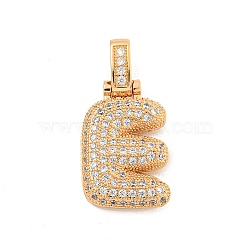 Brass Micro Pave Clear Cubic Zirconia Pendants, Real 18K Gold Plated, Letter E, 31x15x5mm, Hole: 3x6mm(KK-B099-01G-E)