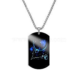 Stainless Steel Constellation Tag Pendant Necklace with Box Chains, Pisces, 23.62 inch(60cm)(ZODI-PW0006-01H)