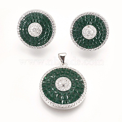 (Jewelry Parties Factory Sale), Fashionable Brass Micro Pave Cubic Zirconia Sets: Ear Studs & Pendants, with Enamel,Platinum Plated Color, Butterfly, Green, 25x22x5mm, hole: 4x4mm, 19x4mm, pin: 0.8mm(SJEW-J015-C01)