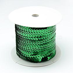 Plastic Paillette Beads, Sequins Beads, Ornament Accessories, Flat Round, Green, 6mm, about 100yards/roll(PVC-Q085-6mm-4)